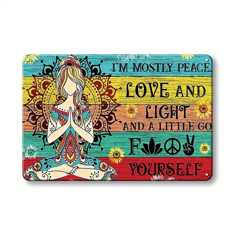 12x8 in Lightweight Aluminum Bohemian Metal Sign, Colorful Peace Love Home Decor, Calming Positive Vibe Boho Gift for Boho Enthusiasts – Wardrobe, Study, Balcony Accent