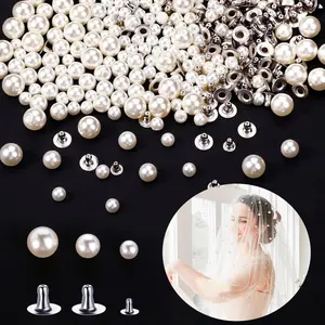 Pearl Rivet, Half Hole Faux Pearls Rivets Studs Buttons for Hat/Shoe/Clothes/Bag/Skirt/Bridal Veil DIY Accessories Pearl Decorative Buttons Fake Buttons (6mm/8mm/10mm)