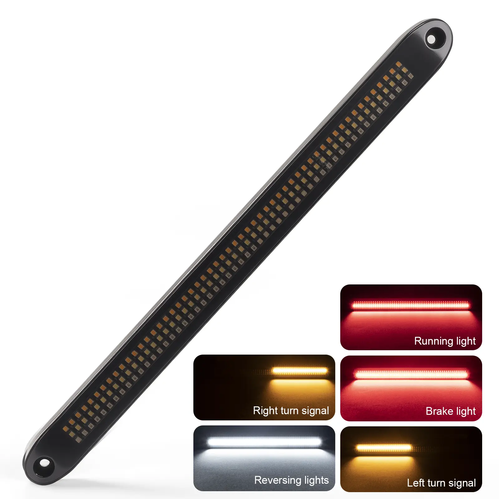 15-in High Impact ABS Trailer Tail Light Bar - 5-in-1 Running, Stop, Turn, Brake, Reversing Functions, 162 Red & Amber Sequential Signal, Waterproof Recessed Led Light Strips for Trailers/RVs/Boats, Truck Pickup SUV Compatible, Recessed Lights