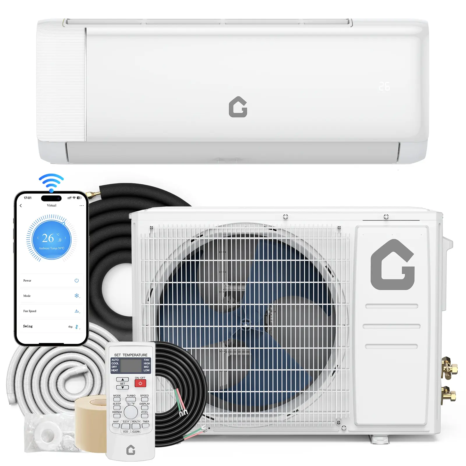 Garvee 22 SEER2 Smart Inverter Ductless Mini Split AC Heat Pump, 12,000 BTU, 115V - WiFi/Alexa + Remote - 32 dB Ultra-Quiet - Install Kit, Up to 750 Sq Ft