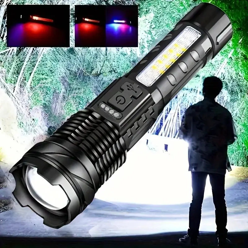 2pcs Anyice Rechargeable Flashlights 7 Light Modes, LED Flashlight with COB Work Light, Handheld Flash light for Outdoors Fishing, Camping, Hiking