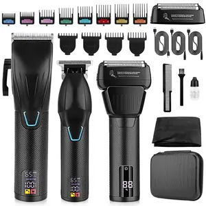 Professional Hair Clippers & Trimmer & Foil Shaver Kit Cordless Mens Beard Trimmer Set for Hair Cutting Family Barber with 8 Guides and Case