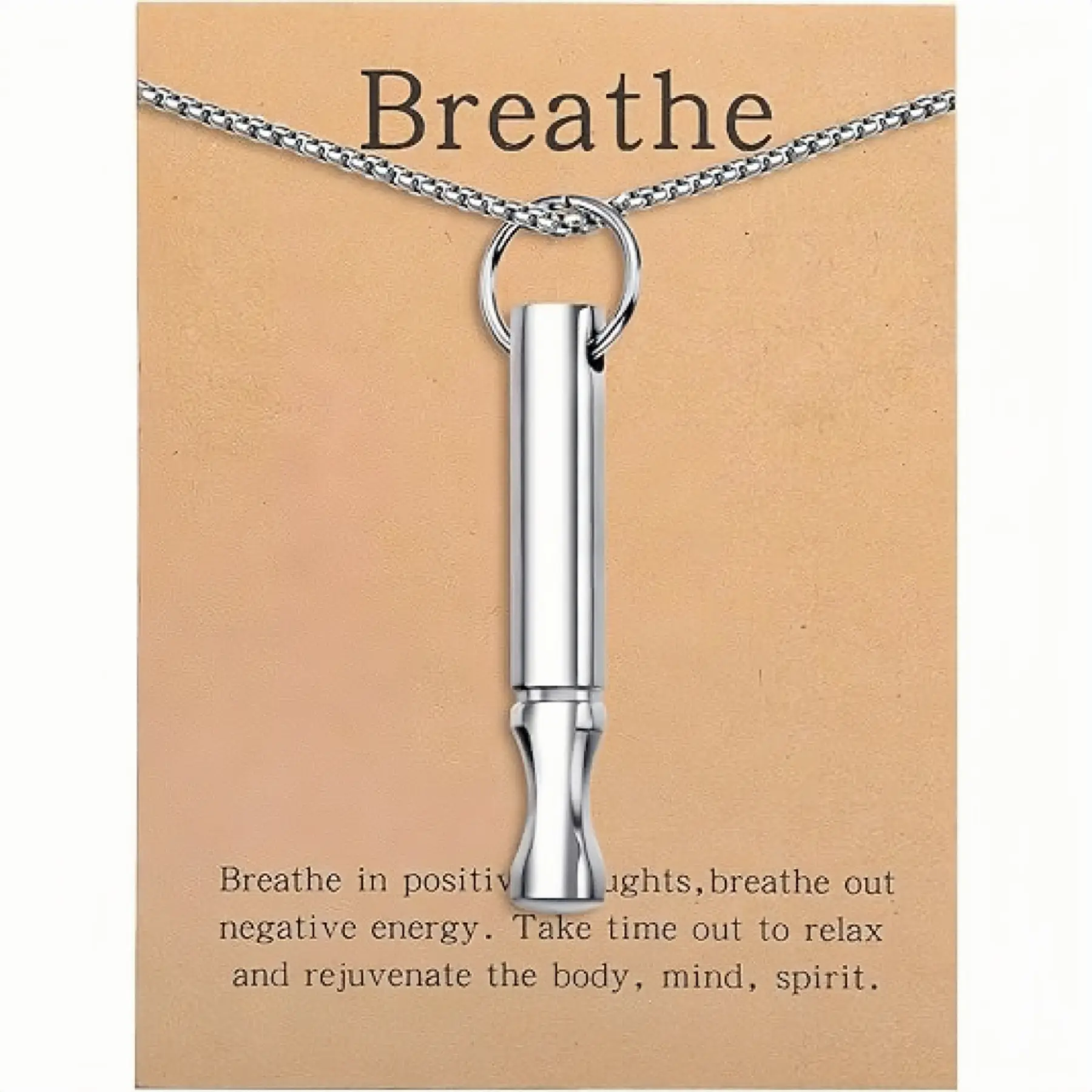 Mindfulness Breathing Necklace Stress Relief Pendant Stainless Steel Anxiety Breathe Necklace for Women Men