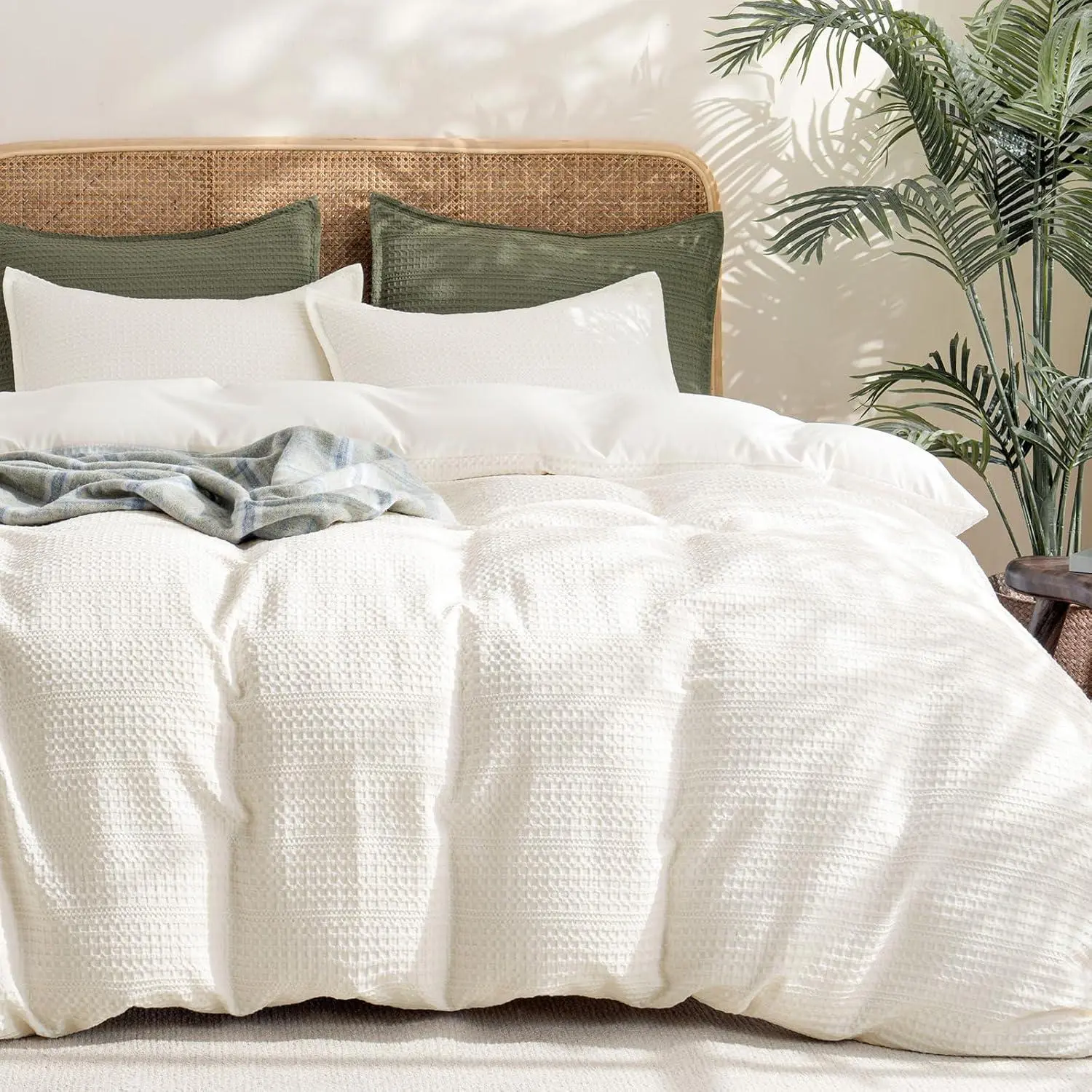 PHF Soft Waffle Duvet Cover Durable Breathable with 2 Pillow Shams, 3 Pieces Luxury Textured Bedding Set for All Season