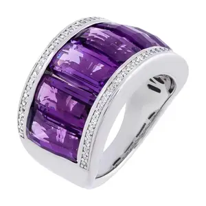 Affinity Gems Amethyst & White Zircon Band Ring, Sterling