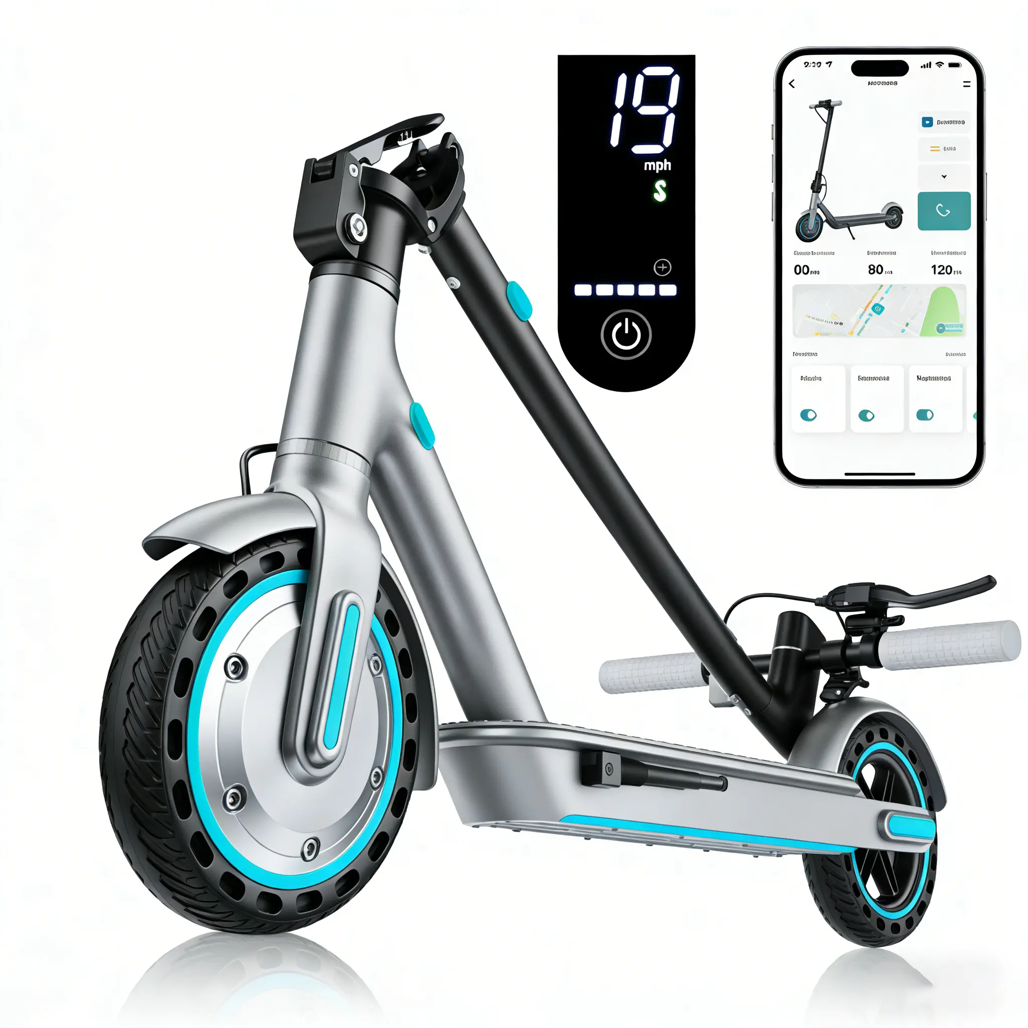 Smart Electric Scooter 19MPH Max Speed  8.5-Inch Explosion-Proof Tires 350W Brushless Motor 7.8Ah Battery 265 Lbs Max Load 3 Speed Modes Foldable Portable Front Rear Lights City Commuter App Smart Control