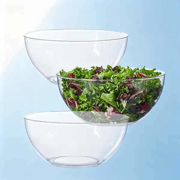 Clear Plastic Salad Bowls, 10-Inch Serving Bowls Set of 3, Reusable BPA-Free Acrylic Bowls, 135 oz Capacity Made in USA, Dishwasher Safe Large Vista Clear Bowls for Serving Mixing