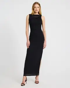 Express Mesh Crew Neck Sleeveless Ruched Maxi Dress