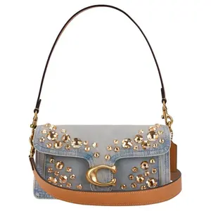COACH Tabby 26 Medium Women's Shoulder Bag with Denim and Crystal Elements in Silver