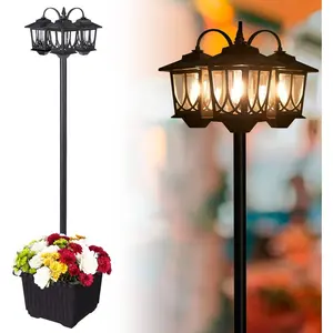 HOODINK Solar Outdoor Lamp with Planter, IP44 Waterproof, 3-Head Solar Lamp Post Light for Garden, Lawn, Pathway, Driveway, Warm White Solar Street Light