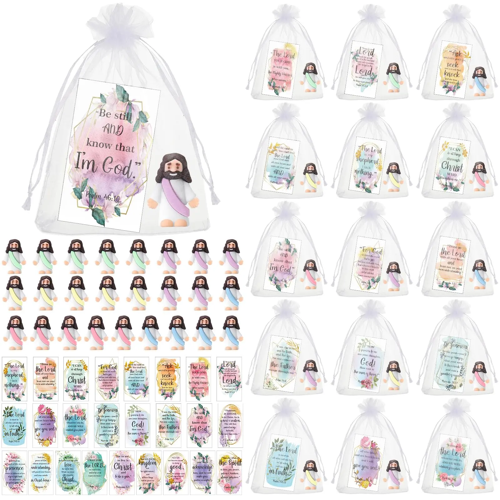 25/50 Sets Bible Verse Card with Mini Jesus  Prayer Gift for Christian Women Sunday School Baptism Gift for Hide and Seek Activity Teacher Appreciation Gift Christian Gift for Women Creative Religious Party Favors