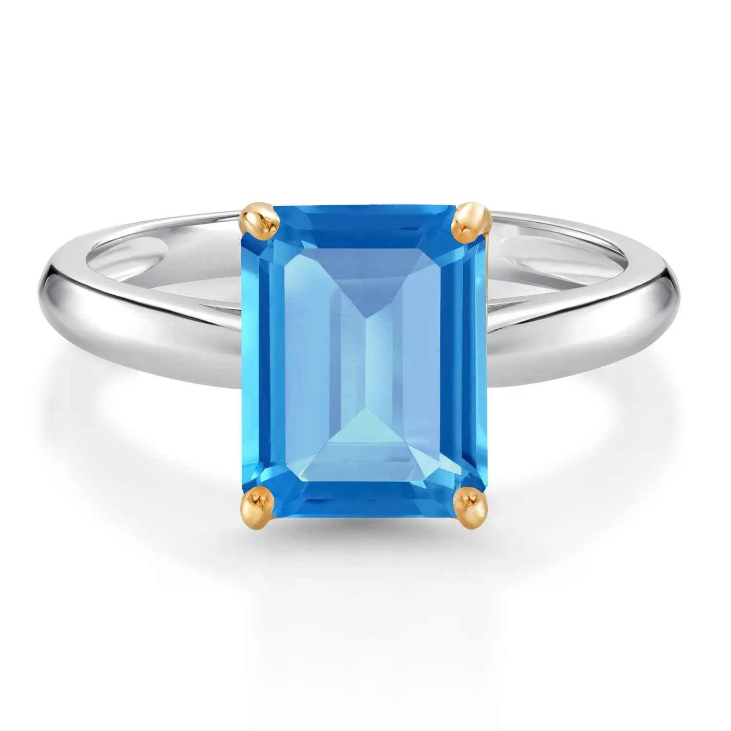 925 Silver and 10K Yellow Gold 9X7MM Emerald Cut Gemstone Birthstone Engagement Ring | Wedding Anniversary Promise Ring For Women | Available In Size 5, 6, 7, 8, 9