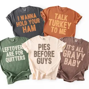Comfort Colors Vintage Thanksgiving Funny T-shirt Bundle, Distressed Turkey T-shirt, Pies Before Guys, Talk Turkey To Me, Family Group Fall Shirts Trendy Outfits Gift