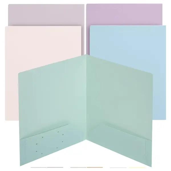 Plastic Folders with Pockets, 5 pcs | Aesthetic File Folder with Business Card Slot, 2-Pocket Folder, Back to School, Office, Filing Supplies
