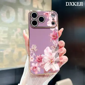Electroplated Phone Case for iPhone 17 15 Pro Max Air 16 14 Plus 13 12 11 Blush Floral Cascade Soft TPU Silicone Dirt-proof Easy to Clean Soft Cover Gift
