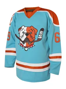 Men's Letter & Dog Embroidery Jersey, Vintage Long Sleeve V Neck Hockey Ball Uniform, Casual Sportswear for Men, Athletic Style, Ice Hockey Sweatshirt