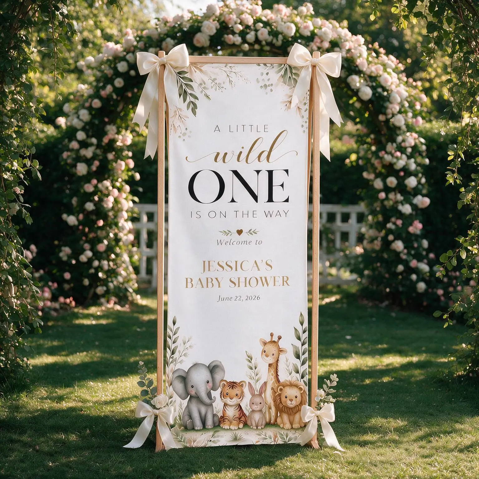 Personalized Safari Baby Shower Tapestry: Custom Wild One Fabric Banner, Neutral Welcome Sign