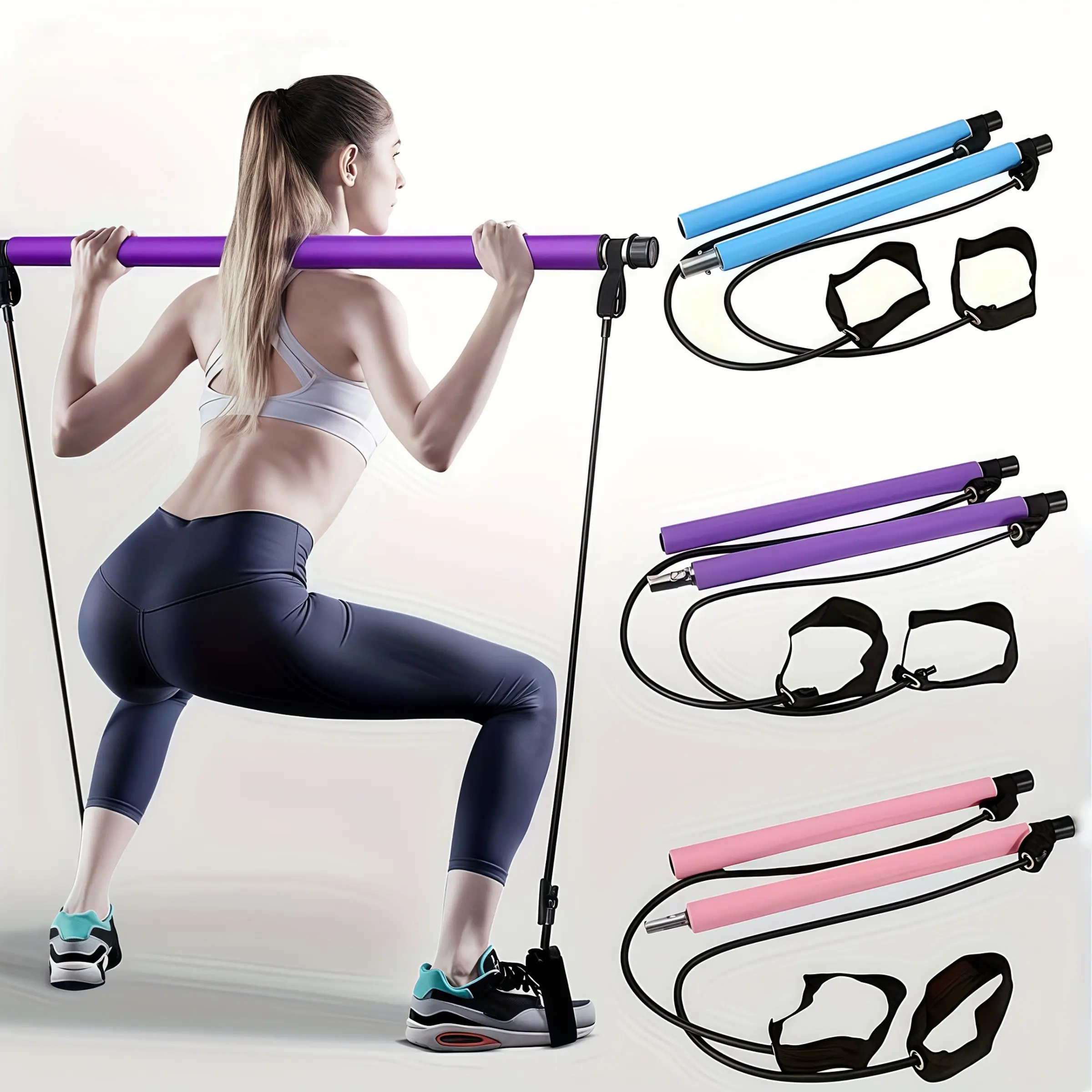 Multifunctional Pilates Bar Combo Fitness Stick Yoga Chest Expansion Resistance Rope Back Training Elastic Band Stretch Strap Workout Bands Pilates Kit