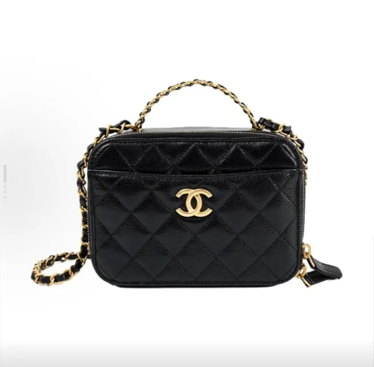 Pre-owned CHANEL Caviar Leather Camera Box Cosmetic Shoulder Handbag