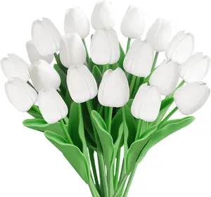 12-Piece Easter & Spring Artificial Tulip Flowers — Realistic tulip bouquets paired with greenery, plastic tabletop centerpieces, suitable for weddings, Easter flower arrangements, and indoor/outdoor decoration — Multi-holiday table decor (no maintenance