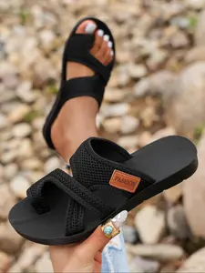 Women's Fashionable Contrast Mesh Design Slip on Toe Thong Slides, Beach Slides Sandals, Flip Flops, Casual Comfortable Breathable Flat Sandals, All-match Outdoor Sandals for Daily Wear