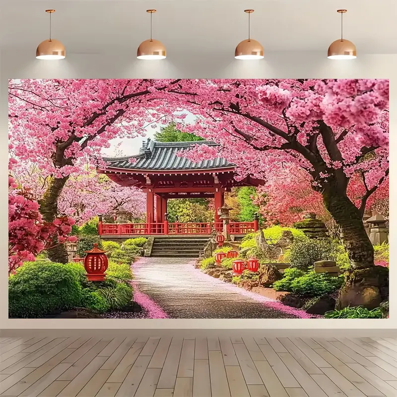 Cotton Lightweight Sakura Vibrant Pink Print Tapestry Wall Hanging - Durable, Decorative Boho Backdrop with Brass Grommets, Modern Animals, Watercolour, Geometric, Figure Designs for Indoor Bedroom Home Decor