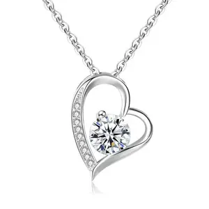 Diamond-Inlaid Heart-Shaped Copper Chain Necklace, Simple Versatile High-Quality Korean Look Costume Jewelry, Valentine Gifts for Girlfriend