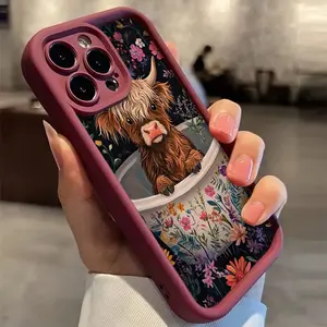 Cute Highland Cow Oil Painting Phone Case, Shockproof Ultra-Thin Protective Cover, Protector, Decorative Phone Protector, Full Camera Lens Protection for iPhone 17/16/15/14/13/12/11/plus/pro Max Smartphone, Cellphone Casing Accessories