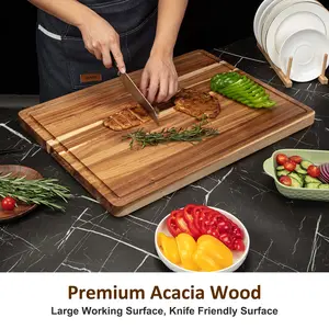 Heavy Duty Extra Large Acacia Wood Cutting Board - Thick 20x15 Inch Butcher Block with Deep Juice Groove - 4 Piece Wooden Chopping Board Set for Kitchen, Meal Prep, and Serving