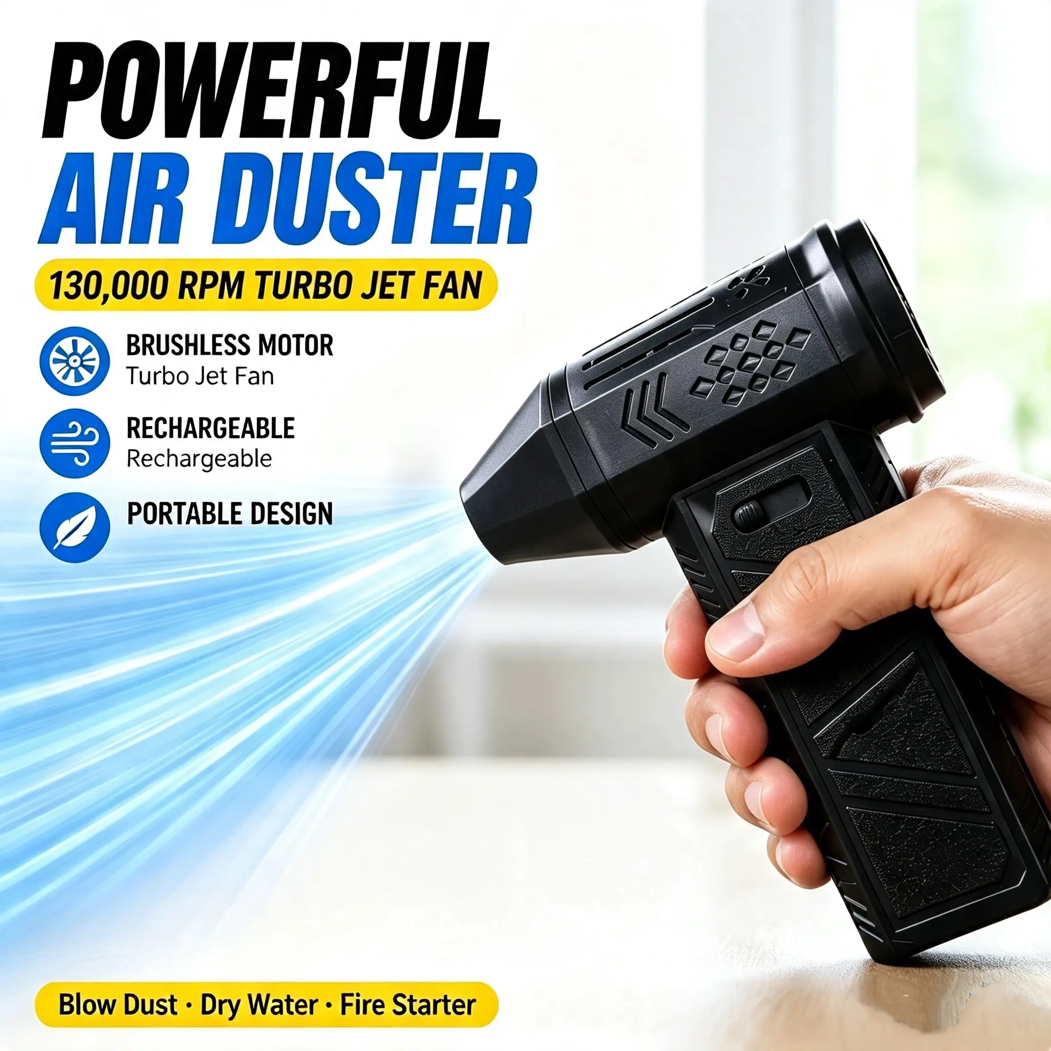 Handheld Turbo Air Blower, Portable Electric Air Duster for Car Detailing, PC Cleaning, Keyboard, Garage & Outdoor Use high-speed fan snow