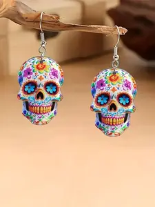 Punk Rock Halloween Skull Design Dangle Earrings, Dangling Earrings, Fashionable Acrylic Jewelry for Women & Girls, Casual Trendy Jewelry, Trendy All-match & Exquisite Jewelry for Birthday Gift, Punk Style Earrings
