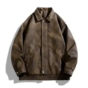 Academic style American retro solid color niche design motorcycle flight jacket PU leather coat lapel casual loose multi-functional neutral jacket jacket long sleeved classicRAIMENTRY