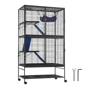 VEVOR 64.6" Rolling Metal Ferret Cage,  Large 4-Tier Critter Nation Cage, Small Animal Cage with Ramps & Tray, Easy to Set up for Pet Rats, Hamster, Guinea Pig, Chinchilla, Squirrel, Hedgehogs, Bunny