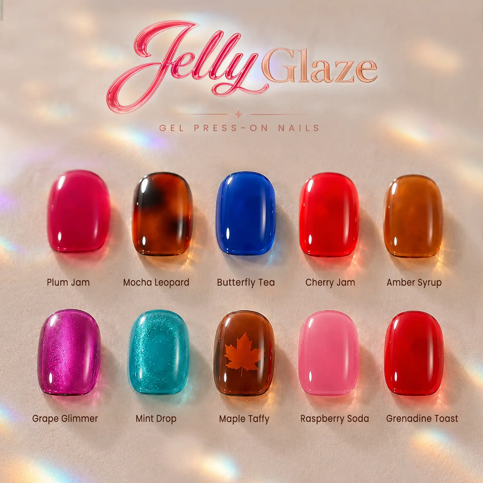 Curvlife Jelly Glaze Press on Nails Collection, 32 PCS, Glossy Full Cover Gel Glue on Stick on Nails for Women and Girls, Cute Translucent Jelly Glaze Sheer Pink Nude Glass-Like Reusable False Nails, Everyday Nail Art Kit, Salon Quality Fake Nails
