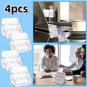 4Pcs  Business Card Holder for Desk 3 Tiers Clear Acrylic Stand for Business Card Organizer Storage Holder Display for Office and Company, 180 Cards Capacity - Home Improvement.
