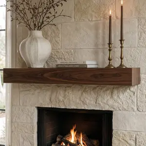 Handmade Walnut Solid Box Beam Hardwood Floating Mantel