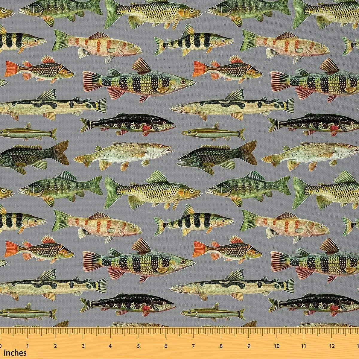 Bass Fish Fabric Fishing and Hunting Upholstery Fabric Chairs Rustic Cabin Home DIY Projects Polyester,Indoor Decor,Soft Flannel
