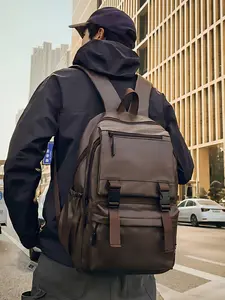 Men's PU backpack casual business backpack laptop bag fashionable large-capacity leisure travel bag