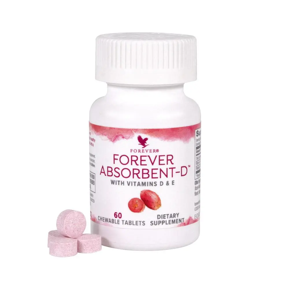 Forever Absorbent-D Chewable Tablets with Vitamins D & E for Immune Health and Strong Bones 200% Daily Value Sweet Prickly Pear Flavor