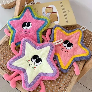 Cute Star Design Hand Towel, 1 Count Soft Absorbent Hand Towel, Hanging Hand Towel for Kitchen Bathroom, Household Textiles