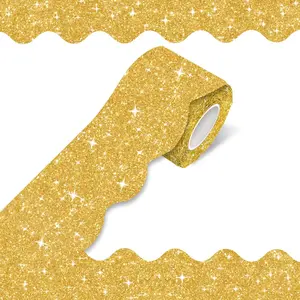 70Ft Shine Scalloped Bulletin Board Border- Gold Bulletin Board Border, Shiny Gold Trim Decorative Roll for Classroom, School, Office, Home