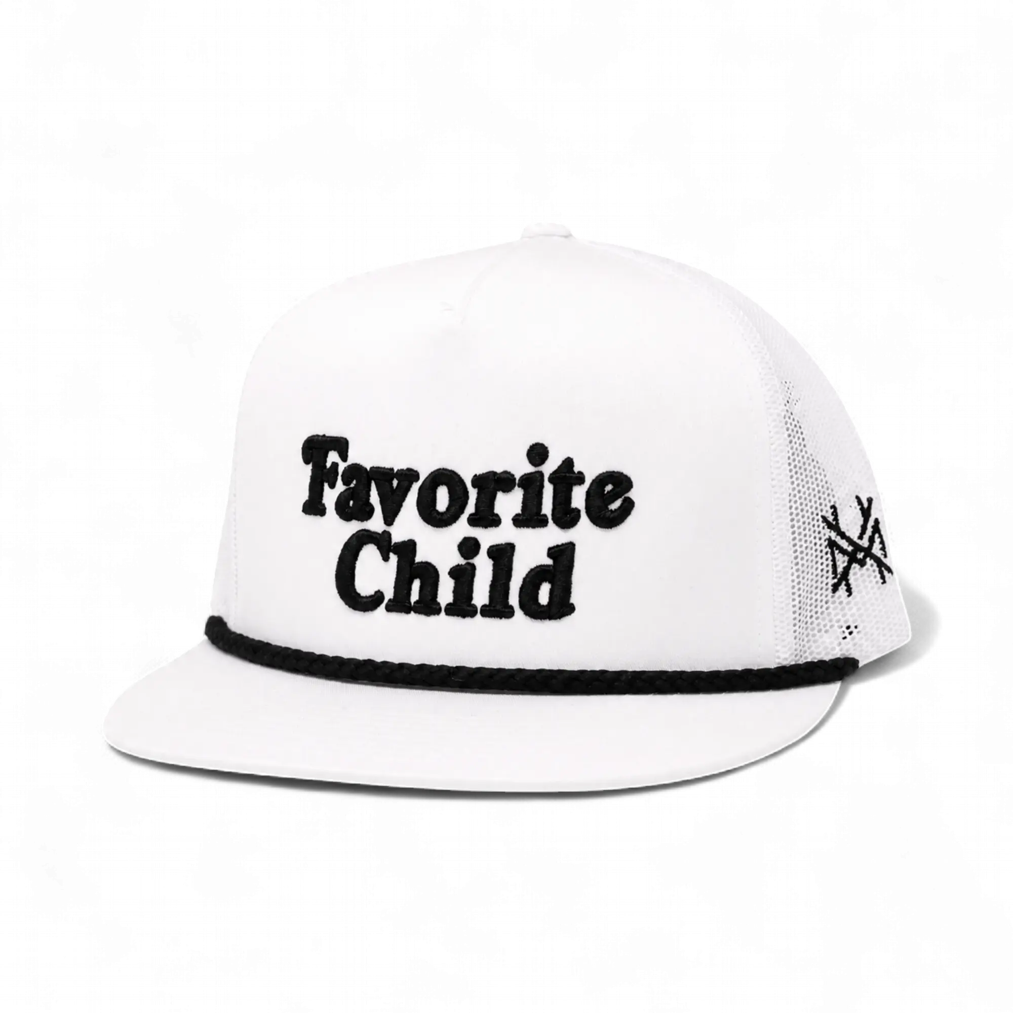 Flat Bill White with Black Rope