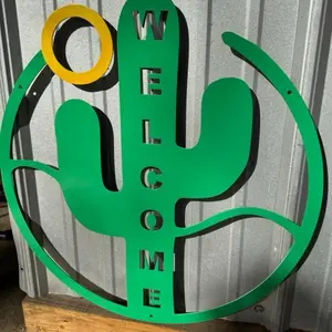 22" Cactus Welcome Sign - Green Cactus Design with "WELCOME" Text for Home Decor