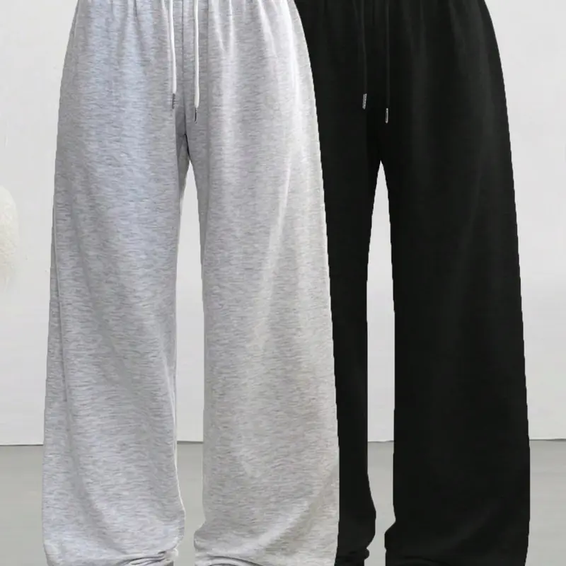 Women's Casual Comfy Baggy Adjustable Drawstring Wide-Leg Loose Fit Knit Pants, 2 Pack Simple Solid Color Loungewear, Comfortable for Spring Summer Fall Everyday Use Trouser Casual Fashion Trousers