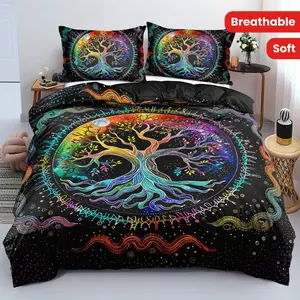 Life Tree Down Comforter Set, Soft & Cozy Bedding, Gothic Style Cover + 2 Pillowcases, Large Size, Home Bedroom Decoration Supplies, Breathable Duvet Set, Soft Bedding Sets
