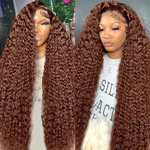 13x6 Chocolate Brown Lace Front Wig Human Hair Wigs For Women 180% Density HD Deep Wave Lace Frontal Wigs Curly Chocolate Brown Wig Human Hair Pre Plucked With Baby Hair Colored #SummerVibes    #tiktokshopspringglowup