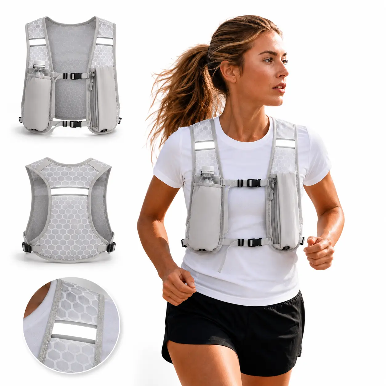 Lightweight Hydration Vest for Runners - Active Honeycomb Mesh Hydropack, Breathable Outdoor Training Accessory with Adjustable Straps, Reflective Details, Accessories, Cycling, Rear Storage Pocket, Jogging Equipment, Activewear, Trail Running, Zippered C