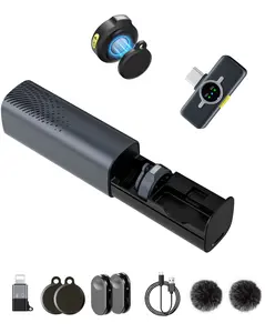 2Pack Wireless Lavalier Microphone for iPhone 16 15 iPad Android with Charge Case, Mini Clip/Magnetic Mic for Lightning/USB-C Smart Device Video Recording, Vlogging, YouTube, Interviews, 300FT