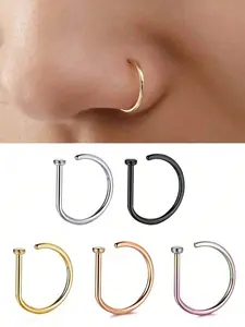 Punk Style D-Shaped Nose Clip, Unique Design Nose Ring for Women, Stainless Steel Fashion Body Jewelry Accessories Piercings