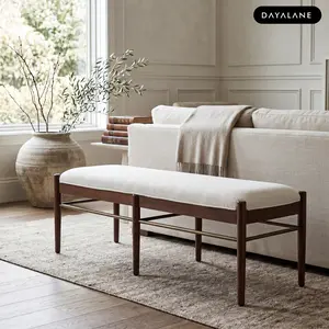 [SummerVibes]DAYALANE Ashby Modern Bench 52.5”×17“×16.5” PU/Linen, Entryway Bench, Rectangular Dining Room Seat, End of Bed Footstool